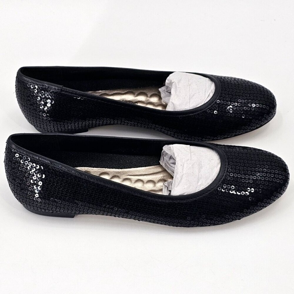 Walking Cradles Black Bronwyn Sequined Ballet Flat Dress Shoes Women's 6 M